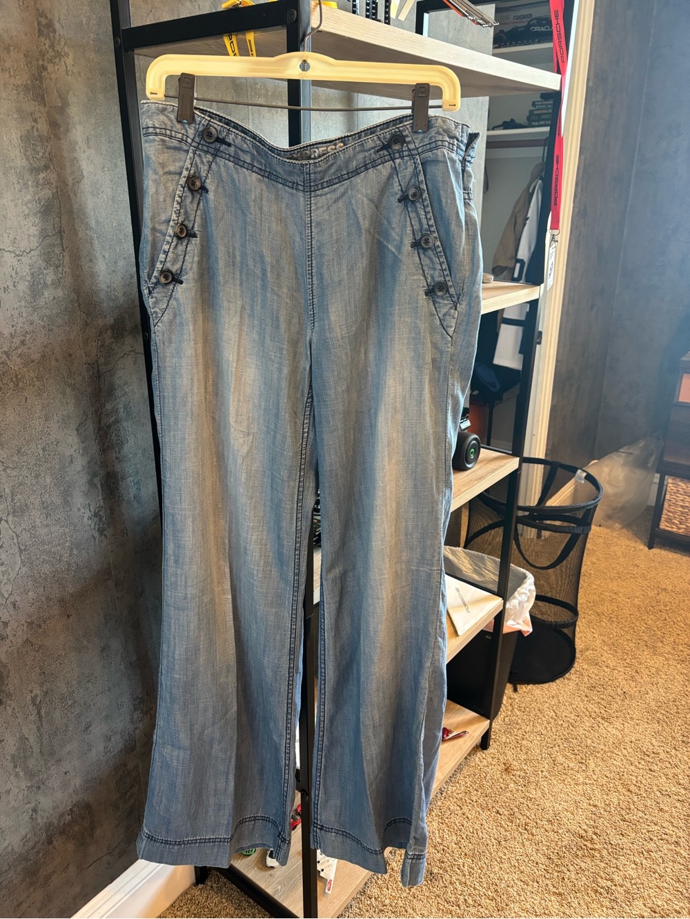 Express Light Blue Wide-Leg Jeans with Button Accent MIA